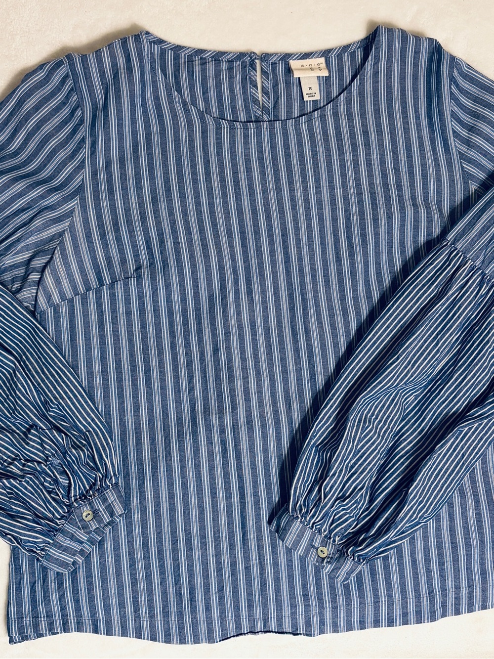 Blue Stripe Balloon-Sleeve Blouse - A New Day